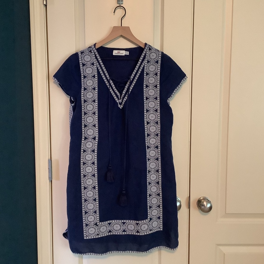 Vineyard Vines Navy Linen Blend Tunic Lace Up Dress Size 10